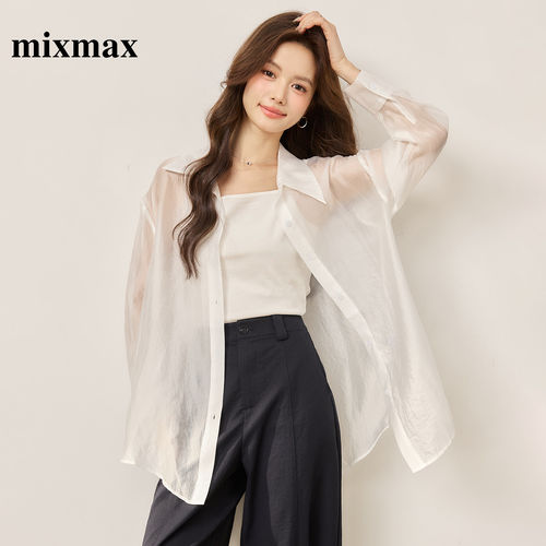 MIXMAX/美姿宝莲松弛感防晒衬衫女夏季薄款透气设计感宽松衬衣