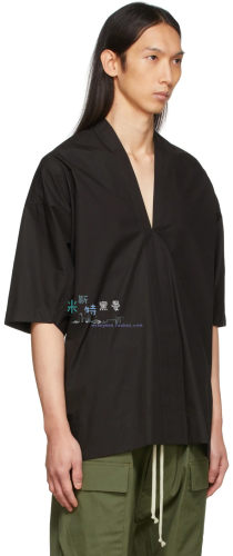 MR.自制欧美高街宽松落肩RO短袖套头衬衫v领衬衣