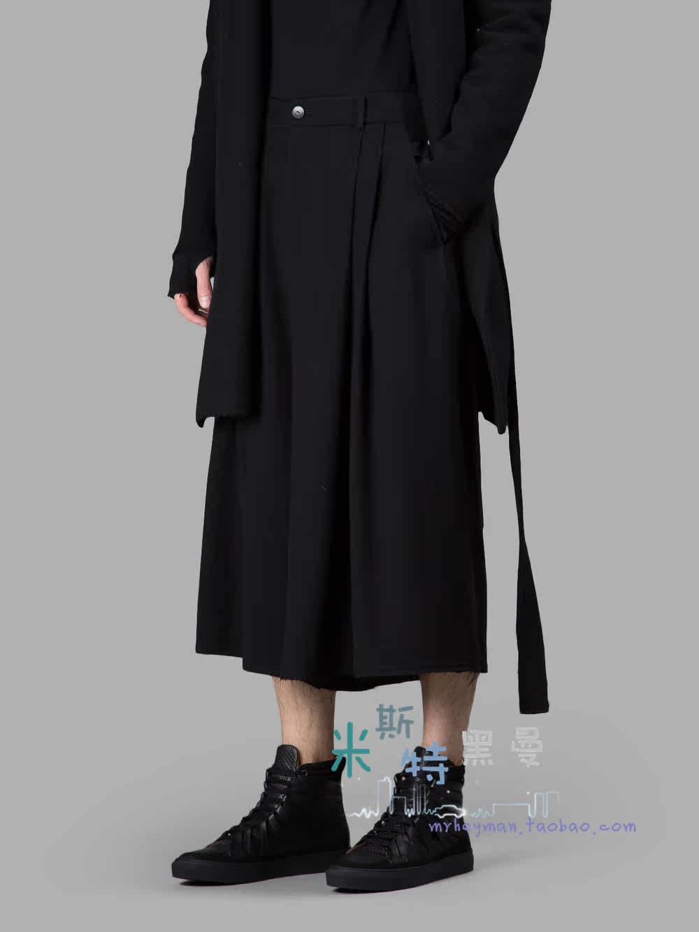 欧美走秀裙裤男女同款立体褶八分裤阔腿裤暗黑潮款发型师肥腿裤