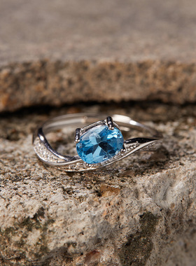 S925纯银天然托帕石彩宝戒指女小众异形不规则潮流设计新款热卖