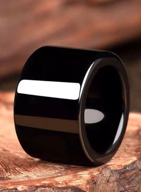 天然A货翡翠墨玉扳指黑色玉石戒指大气男士指环简约手饰