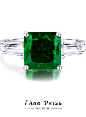 新款S925纯银祖母绿切戒指8X8高碳钻简约时尚8A锆石方形方包戒子