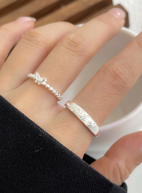 爆款蝴蝶白银戒指女ins个性简约小众饰品叠口925纯银戒指