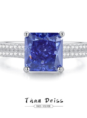 原创简约设计新款S925通体银热卖彩宝坦桑紫8A高碳钻镶嵌宝石戒指