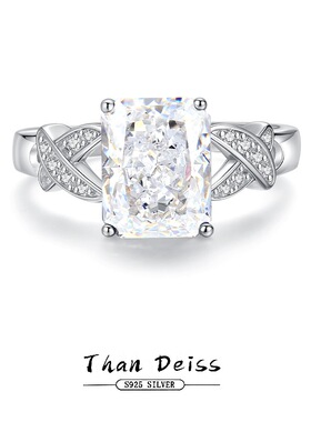 925纯银爆闪冰花切亮白高碳钻戒指女X形锆石排钻饰品