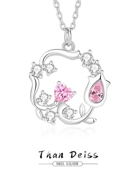 S925银原创设计玫瑰花环项链女缠绕微镶粉锆石森系小众锁骨链项饰