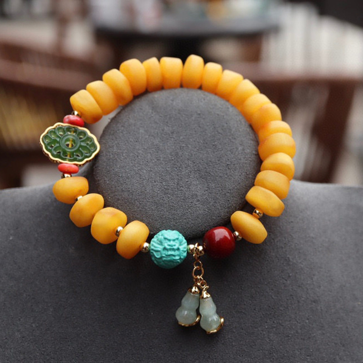 天然磨砂哑光老蜜蜡碟珠手串古董蜜蜡老蜡饼子原创手链支持鉴定