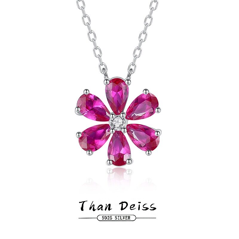 女紫色典雅六瓣钻花项链S925纯银HW轻奢小香风水滴锆石吊坠毛衣链
