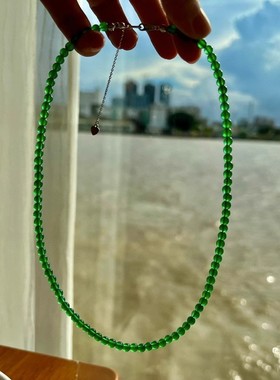 迷你4mm天然绿玉髓短款锁骨链chocked链简约百搭绿色圆珠项链