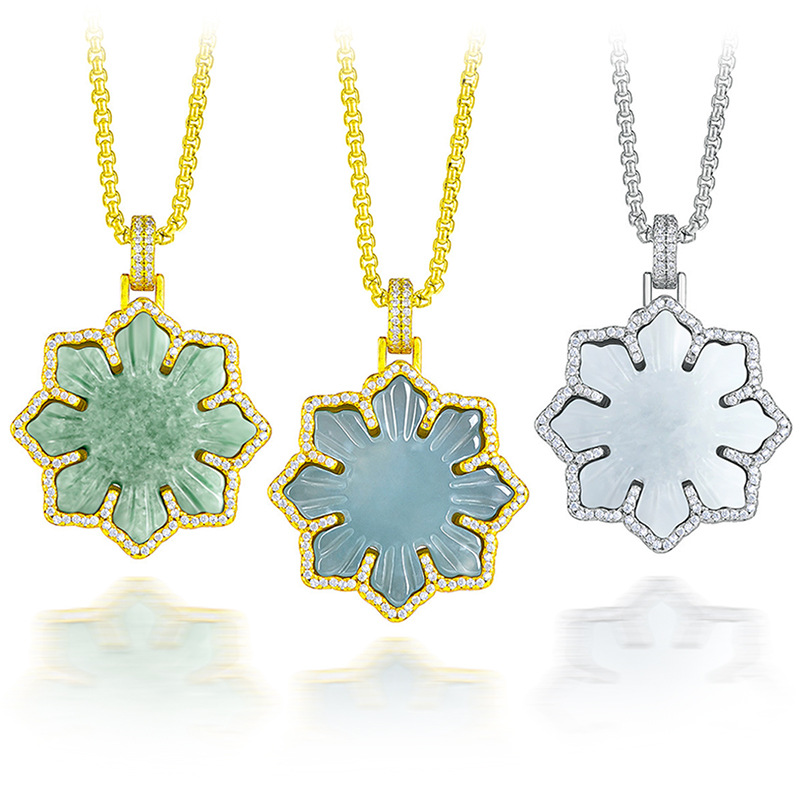 高档天然A货翡翠蓝水太阳花吊坠S925银镶玉石挂件男女款玉坠