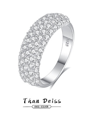 欧美热销半圈宽面满镶超闪排钻戒指女S925纯银轻奢高级感饰品