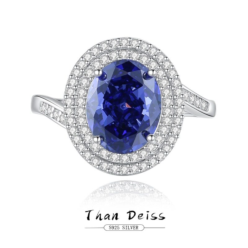 原创新款S925银坦桑紫戒指女百搭轻奢个性蛋形蓝宝石豪华围镶钻戒