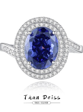 原创新款S925银坦桑紫戒指女百搭轻奢个性蛋形蓝宝石豪华围镶钻戒