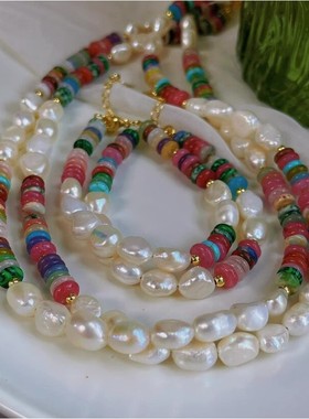 波西米亚风彩色多巴胺女孩天然巴洛克珍珠彩色石头颜色优化套装