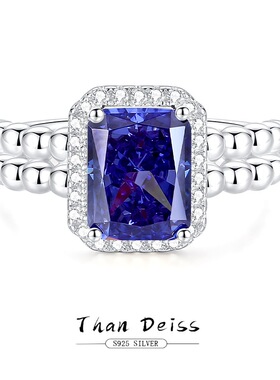 S925纯银戒指女欧美跨境坦桑石钻戒经典四爪彩宝戒子7X9厂家直销