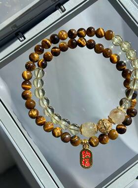 【挽金丝】天然8M黄塔晶压电黄水晶手串黄虎眼金发晶女款时尚