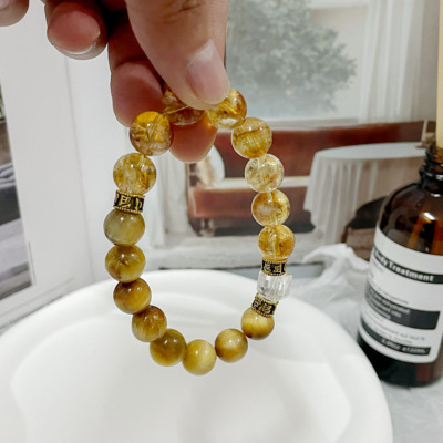 轻奢设计感文艺复古手链天然虎眼石天然黄水晶手串手饰女生礼物
