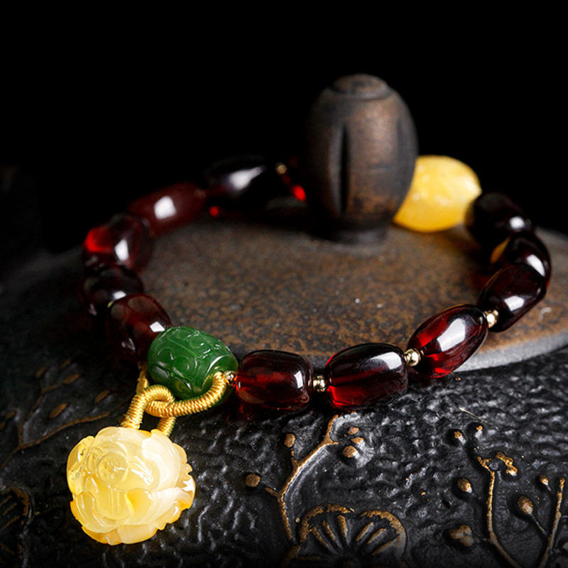 天然血珀随型手链9*12mm原创搭配蜜蜡花开富贵碧玉