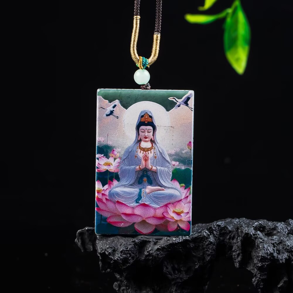 天然翡翠玉石A货蓝水高冰老料观音菩萨冰种挂件男士玉佩女士饰品