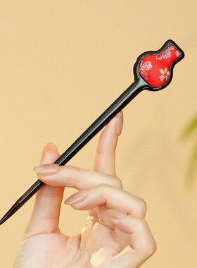 芸天然黑檀木宋锦发簪新中式花瓶木簪汉服旗袍发钗簪子盘发高级感