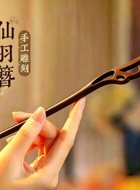 唐簪子盘发高级感檀木汉服发饰中式盘发素簪旗袍发钗新中式发簪