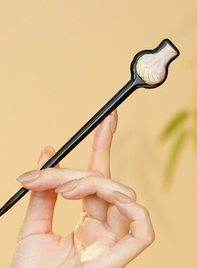 芸新中式复古宋锦发簪黑檀木簪子盘发高级感日常百搭木簪发饰发钗