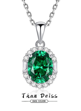 S925纯银培育高碳钻祖母绿项链女复古欧美风8A冰花切项链跨境热卖