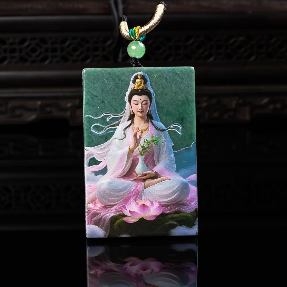 天然A货翡翠蓝水大号观音吊坠玉石挂坠挂件男女玉器