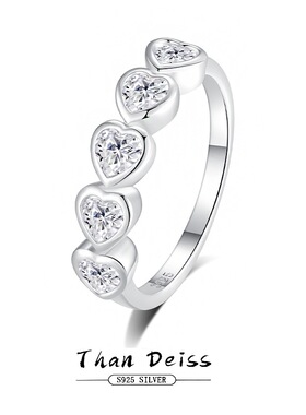 S925银爱心形排钻戒指高碳钻锆石叠戴女ins风HW心形高级轻奢现货