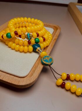 黄财米米108颗菩提子手串女生盘玩白玉菩提根佛珠文玩项链手链男