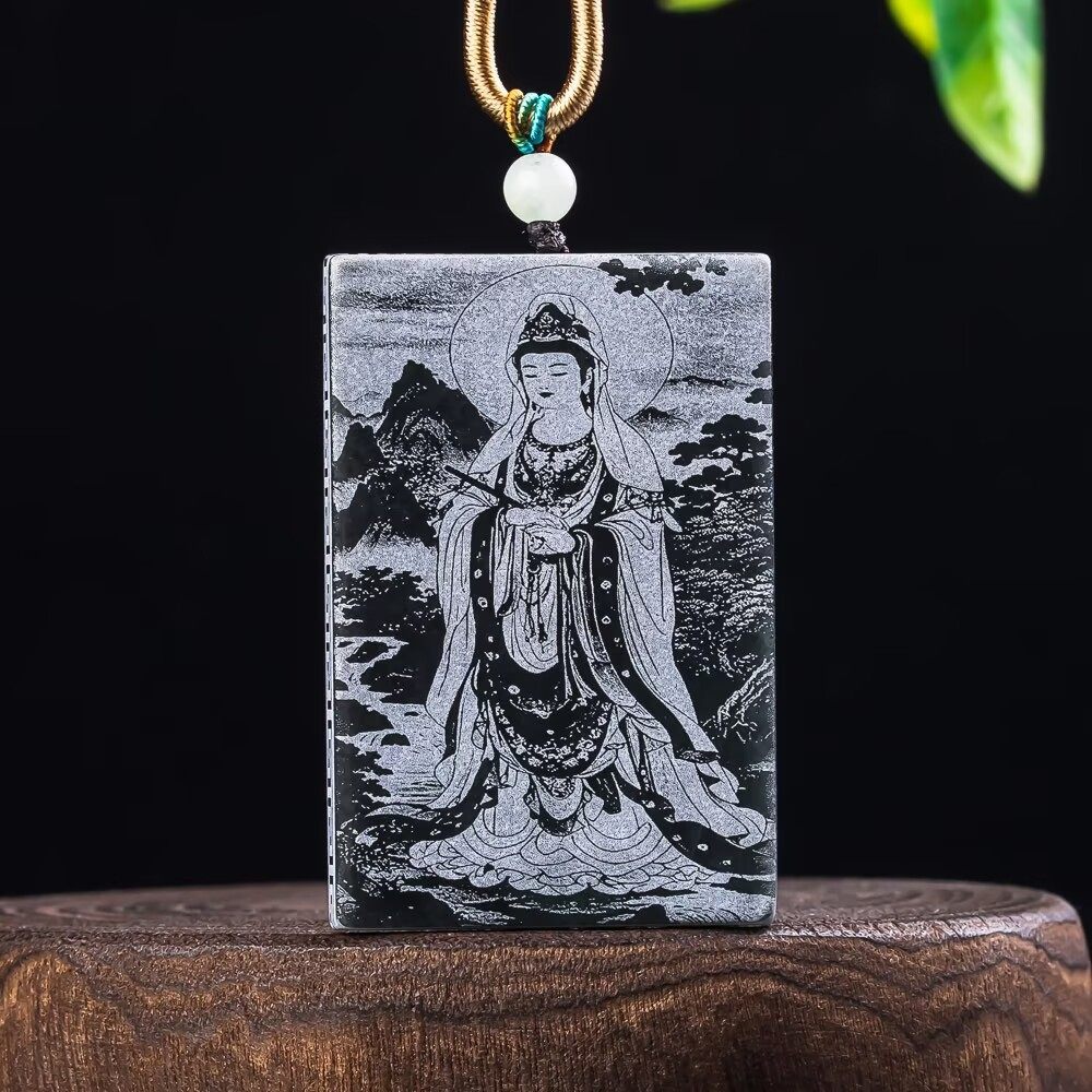 天然翡翠玉石A货蓝水高冰老料精工玉佩观音男女款吊坠挂件玉器