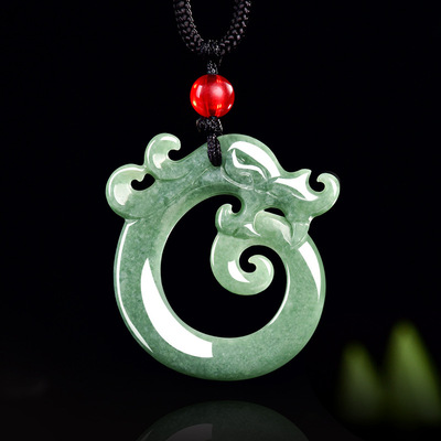天然a货翡翠豆绿仿古龙吊坠龙牌挂件男士项链女款四会玉器
