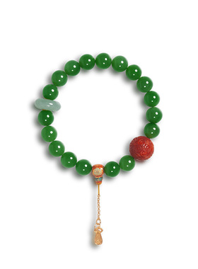 天然和田碧玉手串女款S925纯银镀金珐琅彩南红翡翠回纹珠手链