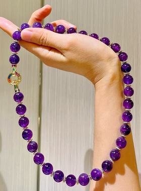 10mm大颗粒精品葡萄紫天然紫水晶设计感项链