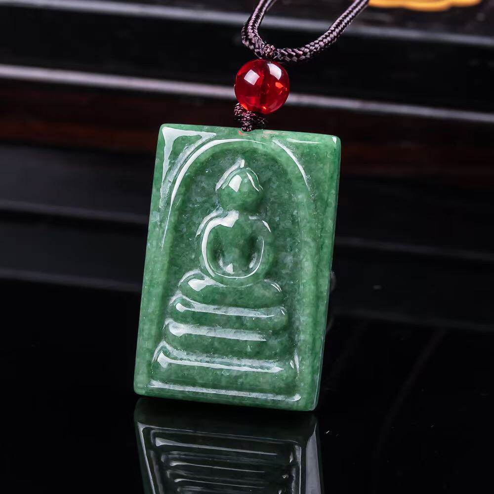天然A货翡翠豆绿崇笛佛牌无相佛东南亚泰国佛像玉石吊坠男女挂件