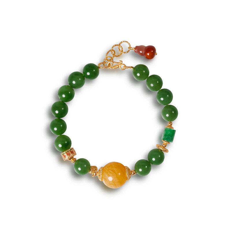 现货天然葫芦吊坠和田碧玉手串女款蜜蜡南红S925纯银镀金