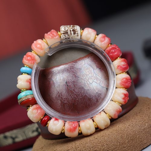 天然玉化驼骨手串雕刻瑞兽貔貅醒狮骆驼骨手链鹿角根付配件