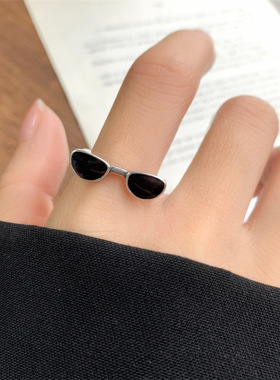 酷帅眼镜不掉色饰品男古怪嘻哈滴油小众设计感925纯银戒指女