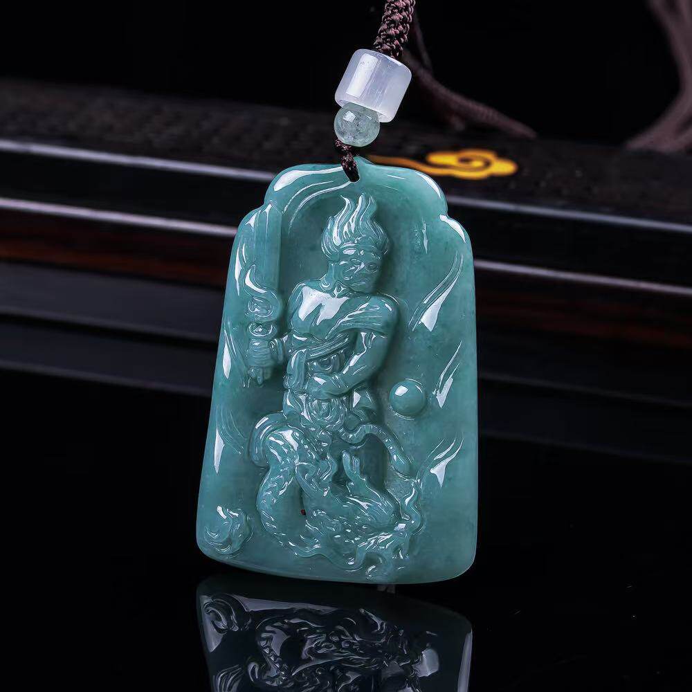 天然A货翡翠不动明王蓝水玉石吊坠生肖鸡守护神本命佛男女挂件