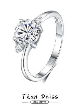 原创新款四爪1.0ct莫桑钻戒指女925纯银日韩时尚素圈钻戒饰品