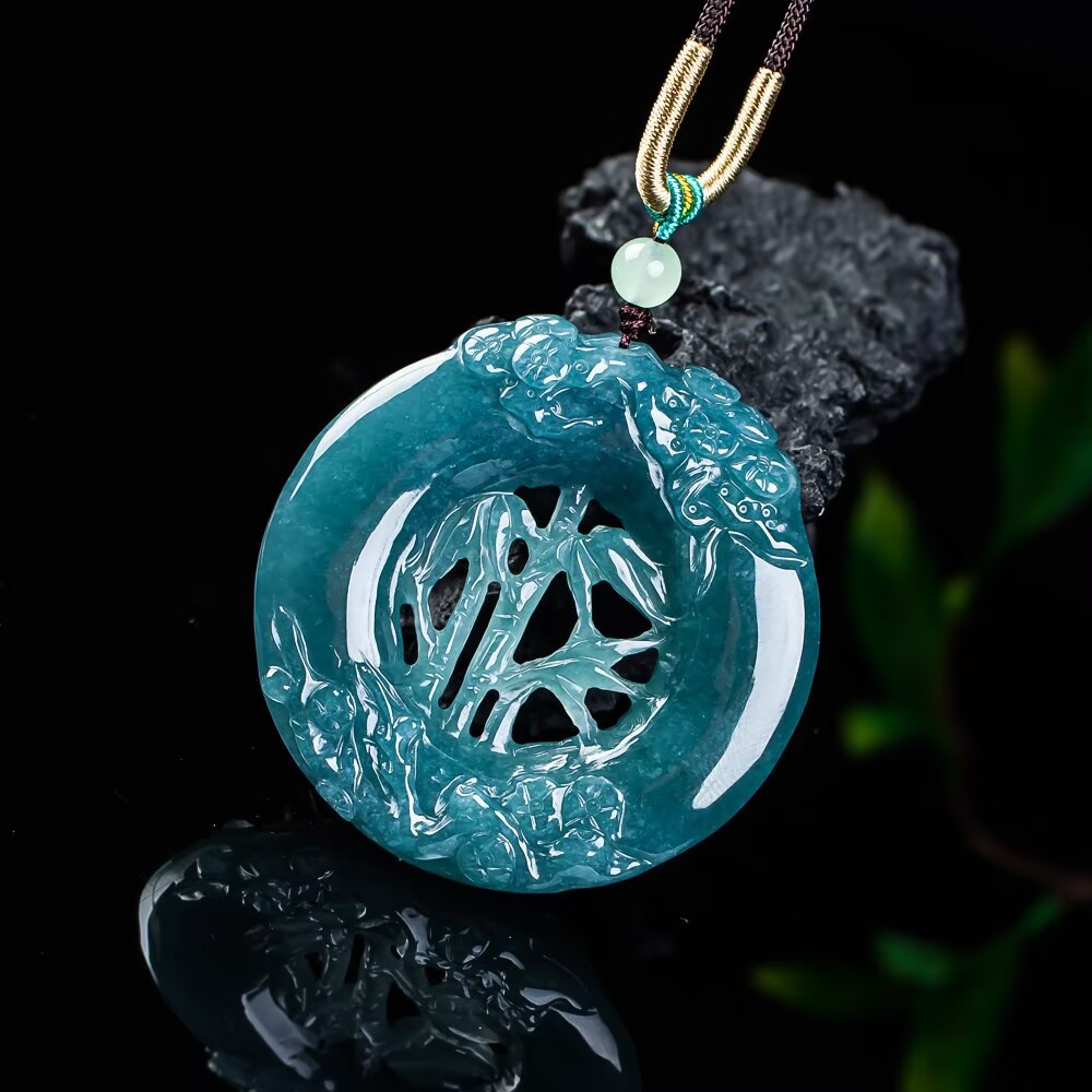 高档天然翡翠玉石a货蓝水冰种挂件竹节吊坠玉佩男士女款玉坠送礼