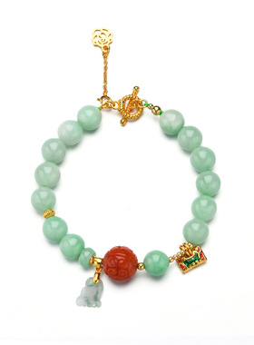 新款圆珠文玩手串S925纯银平安锁手链镶嵌南红回纹珠配饰