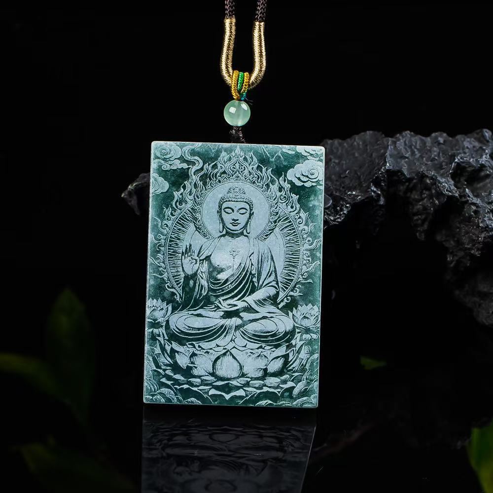 天然A货翡翠冰种蓝水玉坠冰种老玉石吊坠挂件玉佩玉器守护神