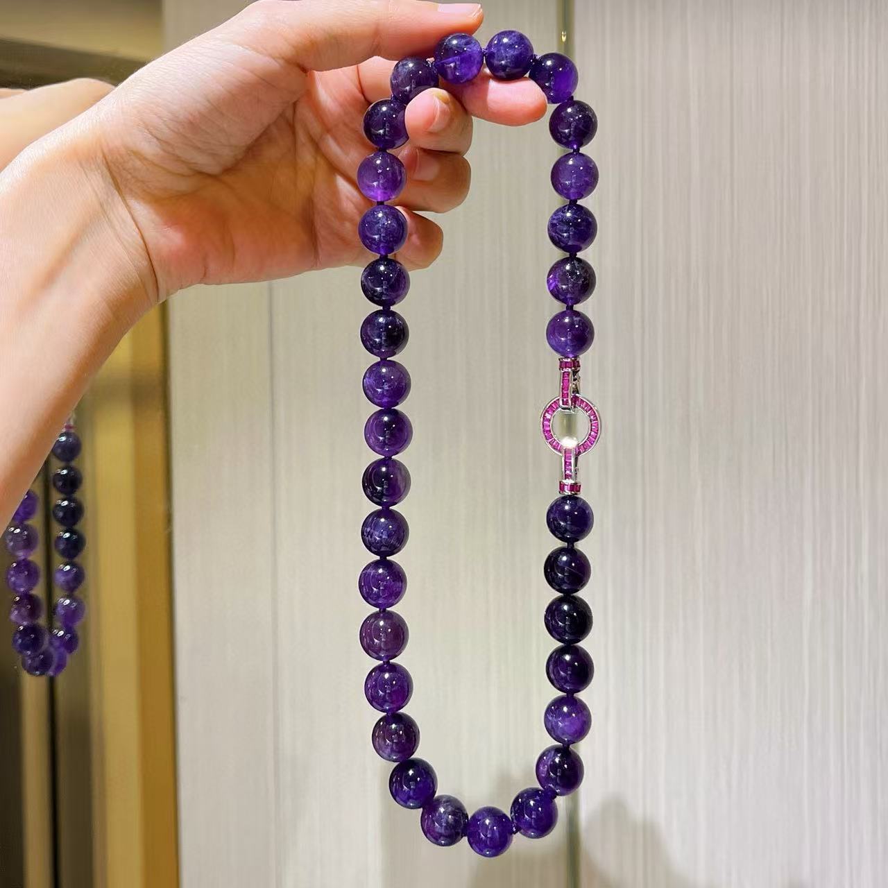 复古12mm霸气大颗粒高品质葡萄紫酱紫深紫天然紫水晶项链锁骨链