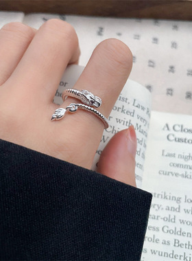 龙年不掉色戒指小众个性ins风饰品女白银开口指环925纯银戒指