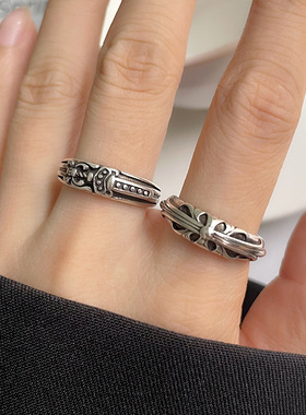 泰银饰品个性街头十字架开口指环小众纯银戒指女