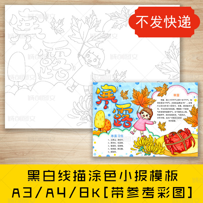 cc734寒露节气手抄报黑白线图电子版二十四节气之寒露小报模板