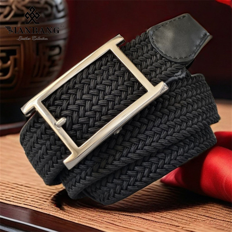 曼邦皮带男士礼盒装编织弹力裤带送老公长辈免打孔帆布高尔夫腰带