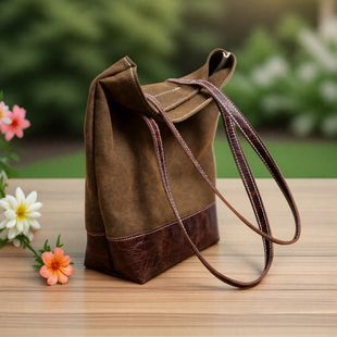 Mindodojo 单肩帆布包复古托特包购物袋拼接布包 手工复古棉麻风格