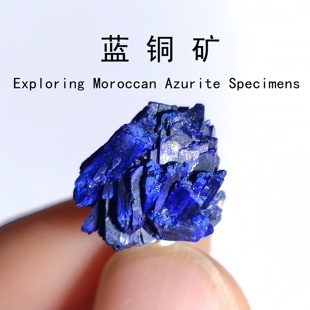 摩洛哥蓝铜矿物晶体矿石猫矿晶收藏观赏天然原石摆件地质科普标本